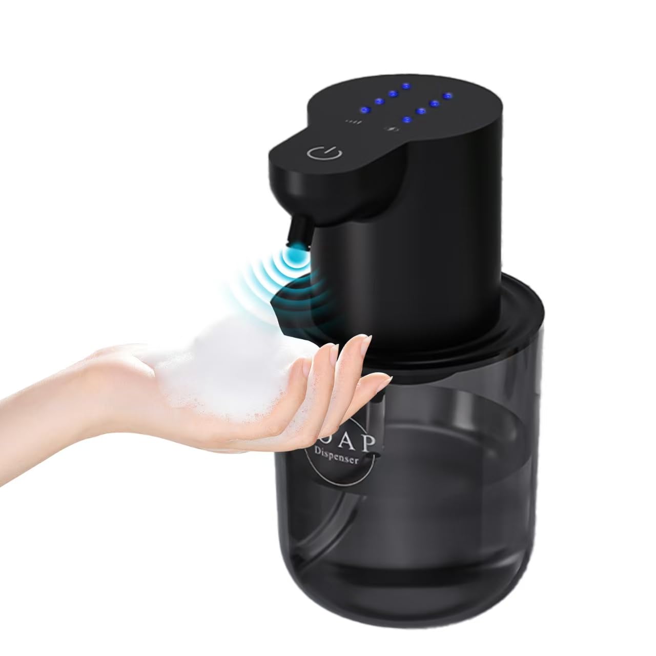 Dispenser Sapone Automatico a Schiuma, Senza Contatto con Sensore, 400ml Grande Capacità, 4 Livelli Regolabili, Ricarica USB-C, Impermeabile IPX5 per Bagno, Cucina, Hotel e Ufficio (Nero) - 1