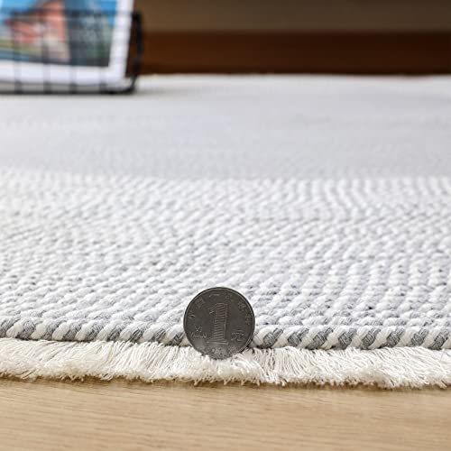 Image of Cotton Round Carpet 3x3 feet - Handmade Braided Boho Rug for Living Room, Bedroom & Balcony - Soft Washable Floor Mat, Color -Mixx Silver
