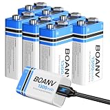 8PCS Piles 9V Rechargeables 1300mAh, 9V Rechargeable USB Lithium à Longue Duréé Batterie, avec câble de Charge 2 en 1, pour détecteurs de fumée, alarmes, Clavier, Microphone