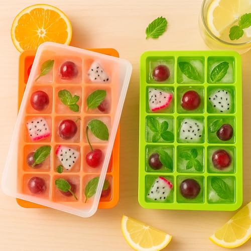 2 Pack de Bandejas de Hielo de Silicona con Tapa miniatura 5
