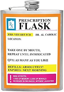 Stainless Steel Flask 'RX Prescription' Spirit Hip Flask 8 oz Unique Novelty
