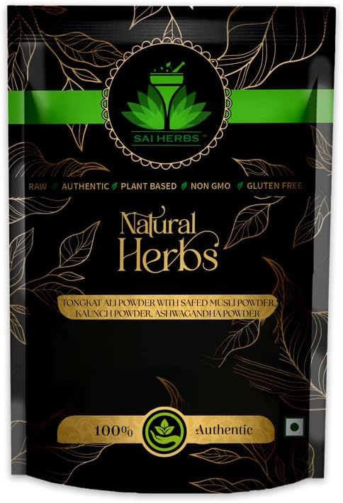 Tongkat Ali Ayurvedic Powder with Safed Musli Powder, Kaunch Powder, Ashwagandha Powder - Longjack - Malaysian Ginseng - Herbal Powder - Pure & Natural (250 Grams)
