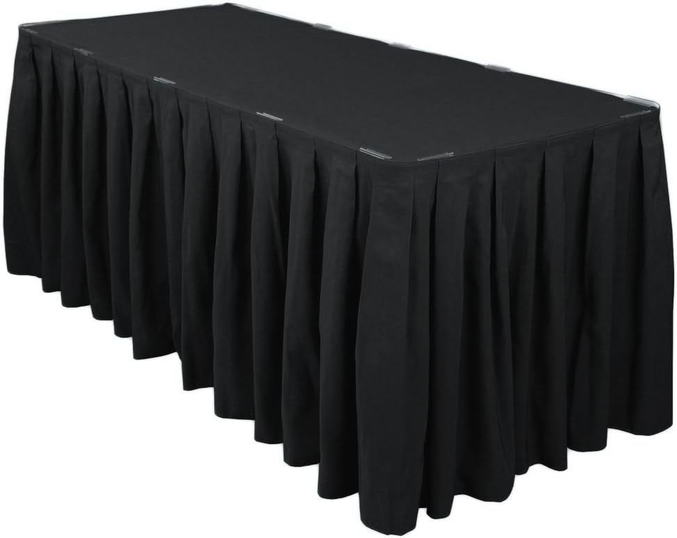 LTC LINENSBlack Table Skirt for 6 Feet Rectangular Table - 17 ft Table Skirt Polyester Fabric Cloth Banquet Tablecloth for Wedding, Buffet, Party