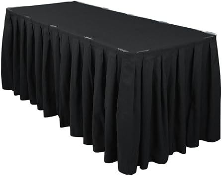 LTC LINENS Black Table Skirt for 6 Feet Rectangular Table - 17 ft Table Skirt Polyester Fabric Cloth Banquet Tablecloth for Wedding, Buffet, Party