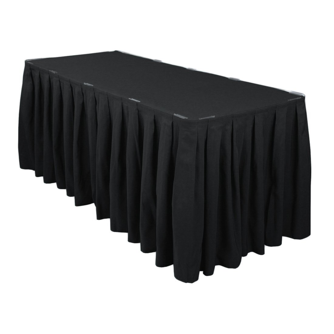 LTC LINENSBlack Table Skirt for 6 Feet Rectangular Table - 17 ft Table Skirt Polyester Fabric Cloth Banquet Tablecloth for Wedding, Buffet, Party