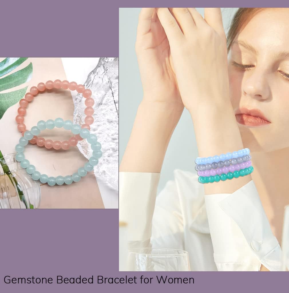 FIRAZIO 24Pcs 8mm Beaded Bracelet for Women Mens Handmade Glass Beads Bracelet Colorful Crystal Bracelet Elastic Round Bead Bracelets Jewelry - Image 2