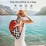 Travel Blanket and Pillow Compact, Premium Soft 2 in 1 Airplane Blanket with Soft Bag Pillowcase，Hand Luggage Sleeve and Backpack Clip (Checkered Black) - Image 3