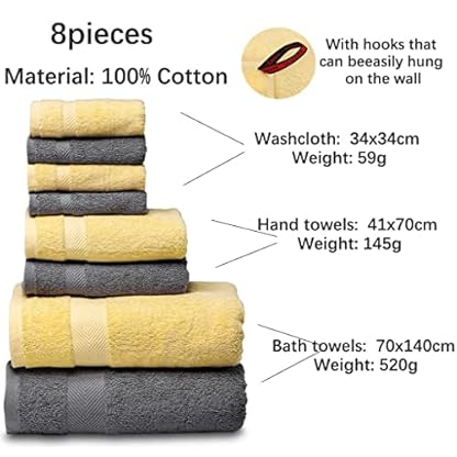 P9IDEDFH Badetuch-Set, 2 große Badetücher, 2 Handtücher, 4 Waschlappen, Baumwolle, sehr saugfähige Badetücher (8 Stück) (Farbe: A, Größe: 1 Stück) (B 1 Stück) – Bild 5