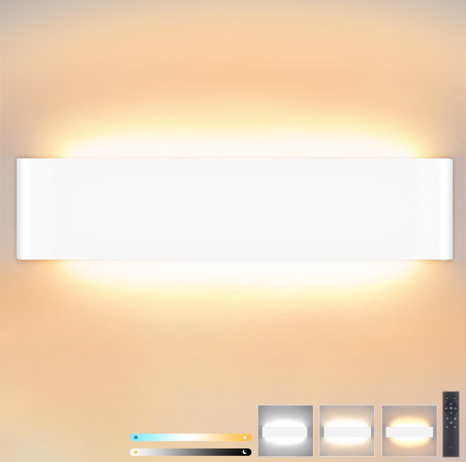 ENCOFT 28W Applique da Parete Interno Esterno Dimmerabile 40cm | Lampada da Parete con Telecomando, luci da esterno in Alluminio, Rettangolare Up Down Spot 2700K-6000K, Bianco