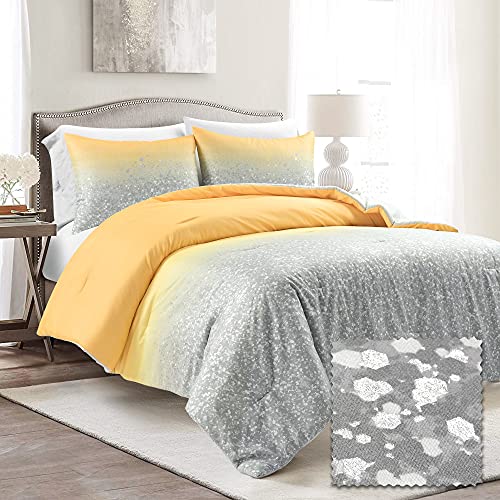 Lush Decor Glitter Ombre Metallic Print 3 Piece Comforter Set, Full/Queen, Yellow & Gray