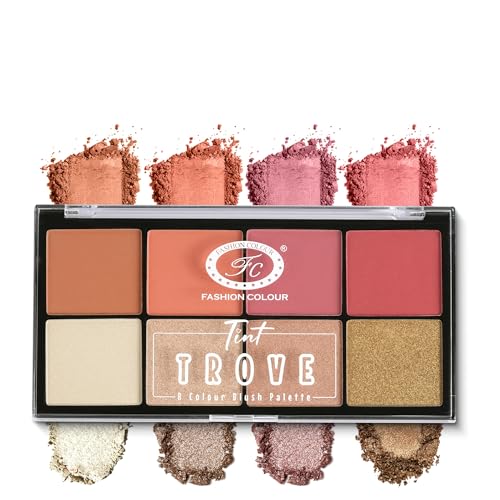 Image of Fashion Colour Tint Trove 8 Colour Blusher Highlighter Palette | Complete With 3 Dazzling HIghlighter Shades | Matte ,Shimmer Blushes & Highlighters | Long Lasting Wear | Multicolor | 20gm | (Shade no : 2)