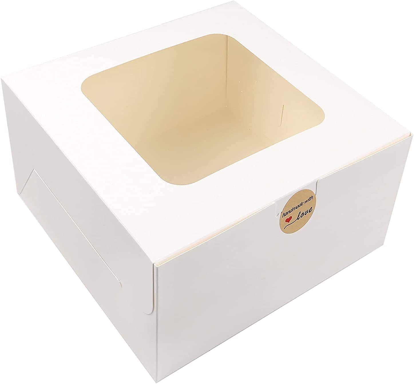White box 25 pcs 10x10x5 Inches Cake Boxes with Window White Paper Bakery Box Square Cardboard Disposable Cake Box for Pastries, Cookies, Pie, Cupcakes