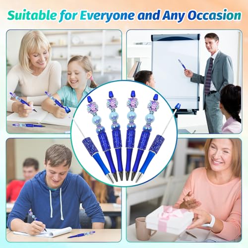 Image of 150 Pcs DIY Diamond Beadable Pen Kit - 50 Plastic Rhinestone Beaded Pens Bulk with Refills & Bags - Fancy Cute Glitter Pens for Crafting, Students & Teachers - School Supplies (Blue01)