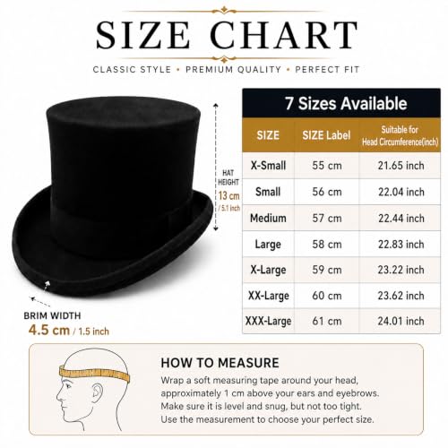 Image of Wool Top Hat for Men Women Topper Hat Mens Tall Tophat Christmas Costume