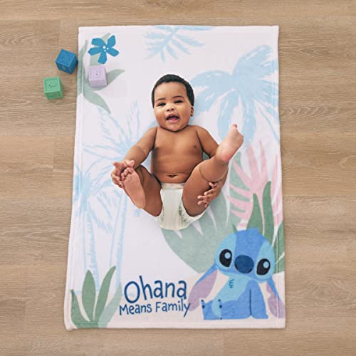 Disney Stitch Ohana Means Family Blue, Green, And White Super Soft Photo Op Baby Blanket #TOP2