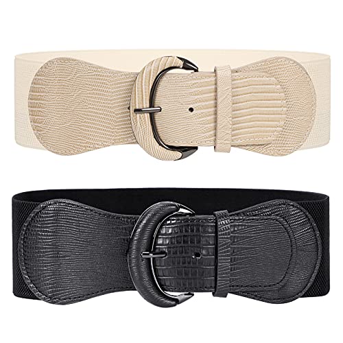 JASGOOD 2 Pack Women Stretchy Wide Waist Belt Ladies Vintage Elastic Waist Belt for Dress