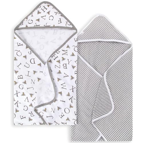 Image of Burts Bees Baby Infant Hooded Towels A-Bee-C Organic Cotton, Unisex Bath Essentials and Newborn Necessities, Soft Nursery Towel with Hood Set, 2-Pack Size 29 x 29 Inch