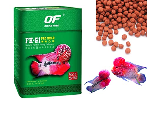 Image of VAYINATO Ocean Free FH-G1 Pro Head Flowerhorn Fish Food Pellets 120g | Natural Nuchal Hump Enhancer | High Protein Hormone-Free Formula | Premium Food for Flowerhorn Fish