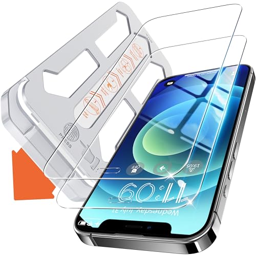 Tentoki Protector de Pantalla para iPhone 12/iPhone 12 Pro, Alineación Automática para Una Instalación Rápida, [2 Piezas] Cristal Templado, [Dureza 9H+][Alta Definicion]