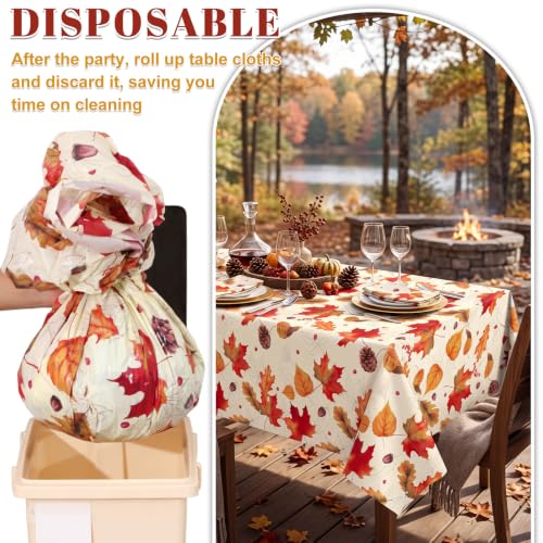 Image of 3Pack Fall Plastic Tablecloths, 54 X 108In Autumn Maple Leaves Tablecloth | Disposable Thanksgiving Table Cloth, Waterproof Table Cover for Autumn Thanksgiving Harvest Picnic Indoor Outdoor Party