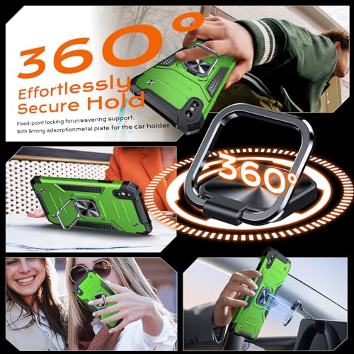 Image of Anqrp Heavy Duty Case for iPhone X /XS Case with Enhanced Ring Holder Grip Stand, Military Grade Shockproof Rugged Drop Protective Silicone Hard Slim iPhone X /XS Phone Case Cover,Spring Grass