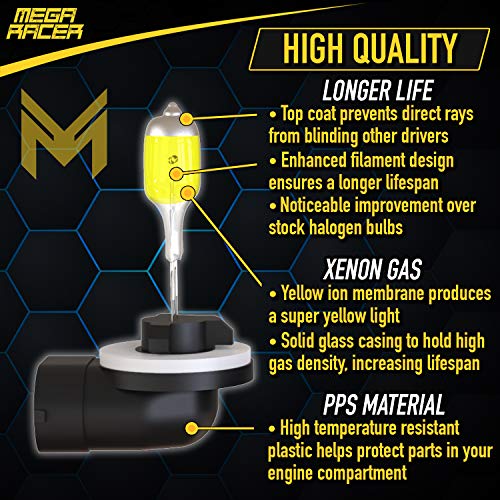 Mega Racer 881/862/886/889/894/896/898 Halogen Headlight Bulbs - 3000K Super Yellow 12V 27W 150% Brighter Xenon, Standard Halogen Replacement Ip68 Waterproof Rating Longer Life, Pack Of 4 #TOP1