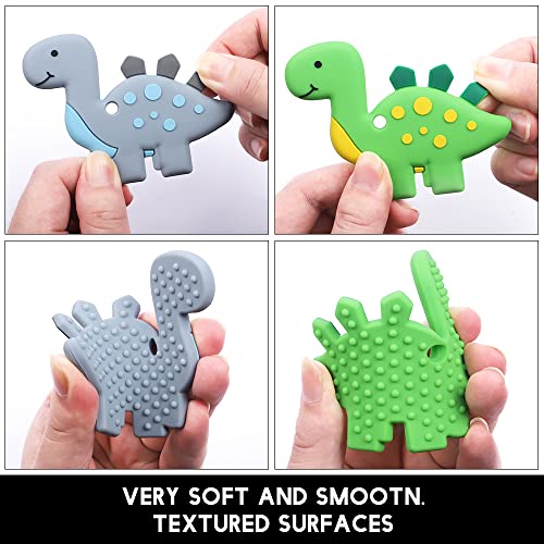 Amazingm Green And Gray Dinosaur Sensory Chew Teether,2 Pack Food Grade Silicone Safety Chewy Teething Toys For Kids Toddlers With Autism, Adhd,Oral Motor,Teething,Biting Needs #TOP2