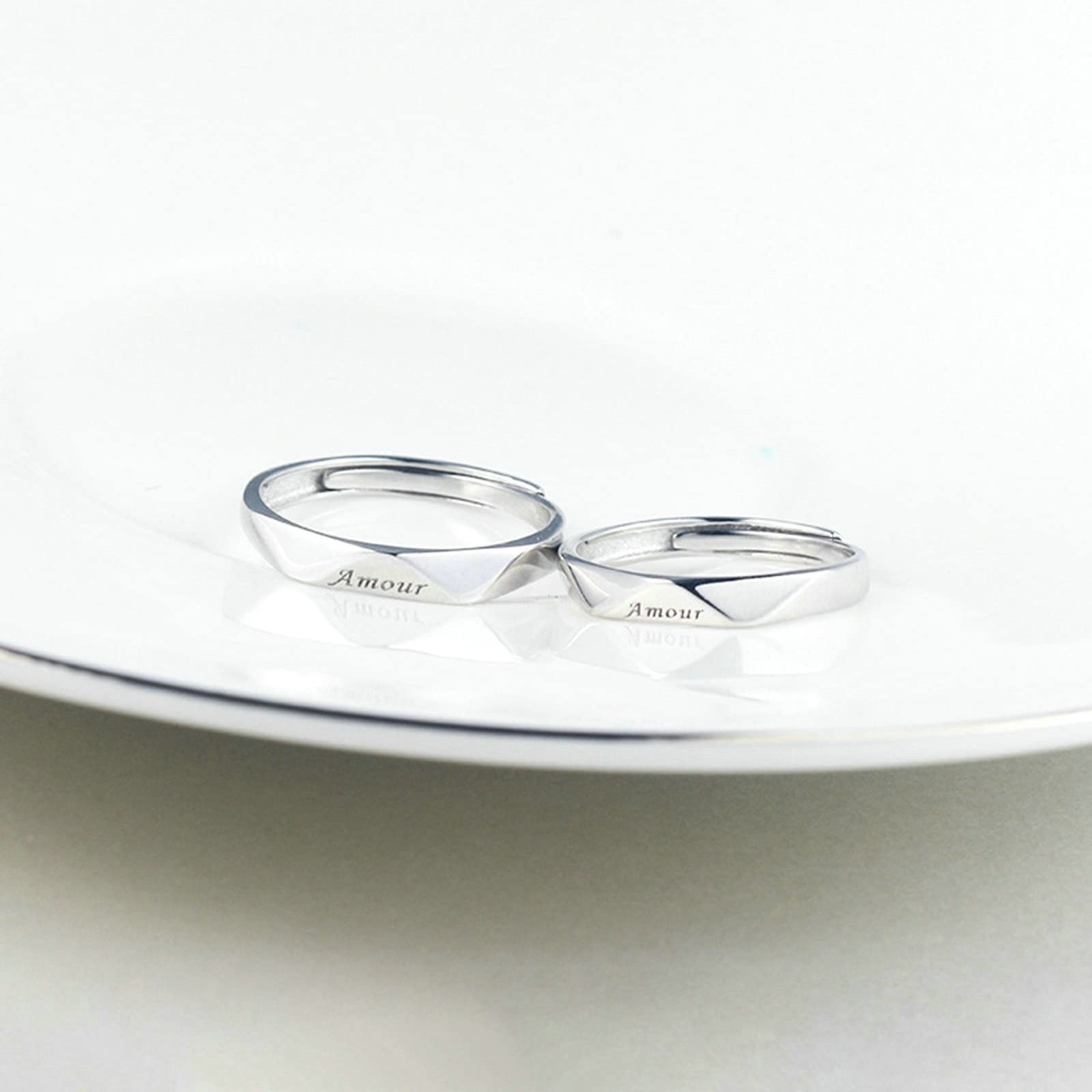 Bague Reglable, Bague de Mariage Argent avec Amour Réglable Anniversaire Anneau de Bijoux Cadeau