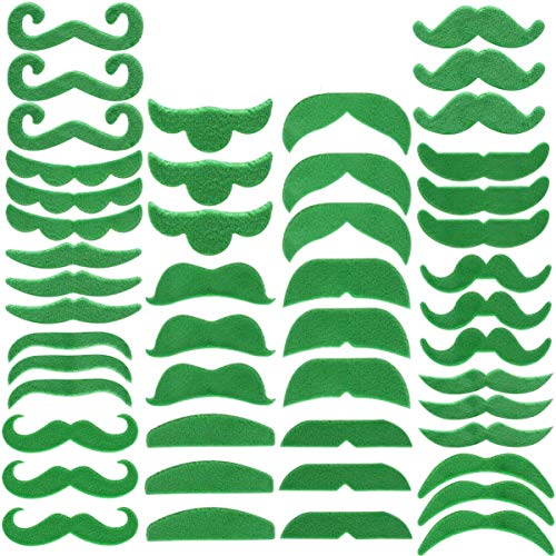 OULII Green Mustache Beard Self Adhesive Fake Mustache Costume St. Patrick's Day Accessories for Party Supplies 48 PCS