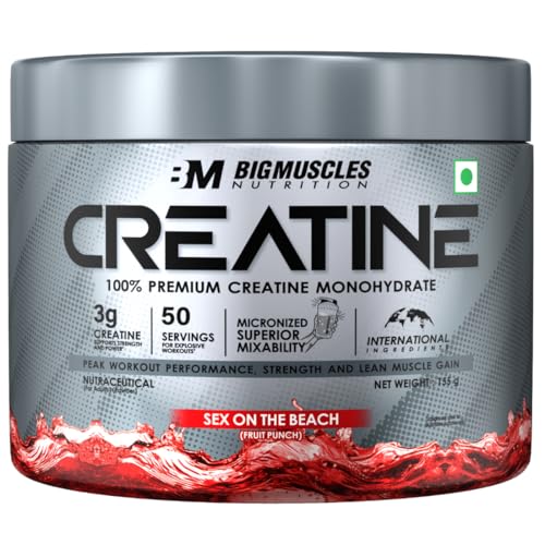 Image of Bigmuscles Nutrition Creatine 155G (50 Servings) Powder Sex On The Beach | Micronized Monohydrate For Muscle Repair & Strength & Creatine 155G (50 Servings) Watermelon Slush Combo