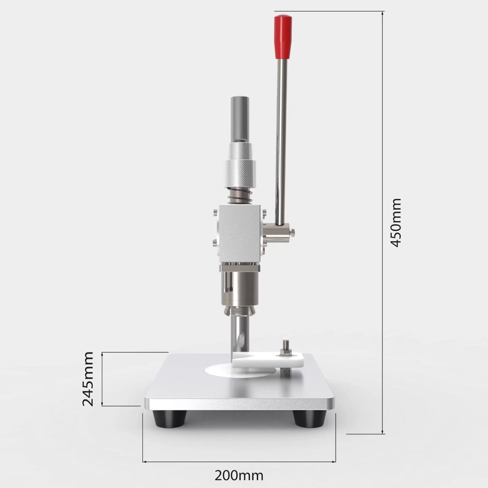 Máquina selladora y prensadora de Viales Manual, para perfumes, Altura Ajustable, Tapa de Aluminio y plástico, eficiencia de 20 Botellas/min.