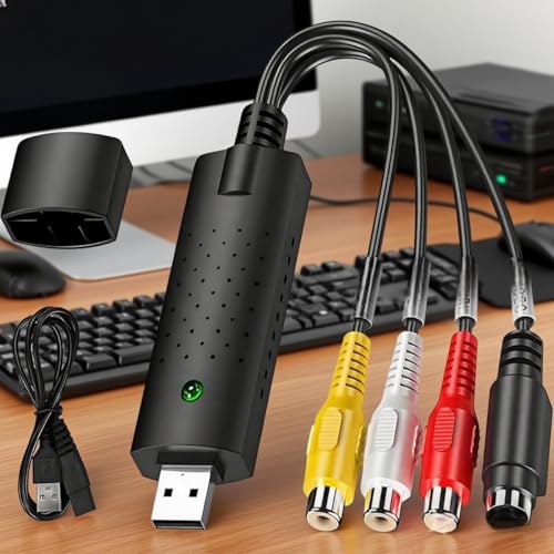 Capture vidéo USB 2.0, convertisseur audio vidéo RCA vers USB avec cordon d'extension, convertisseur VHS Mini DV VCR Hi8 DVD vers numérique, compatible avec Windows XP/10/8/7 PC, Mac Vista