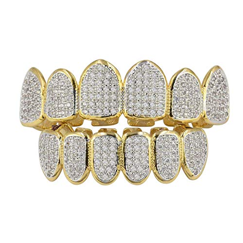 AIUIN Portable Grillz pour la Bouche Top Bottom Hip Hop Dents pour Les Amis Qui Aiment la Culture Hip hop pour Décoration d'halloween (Diamant d'or)