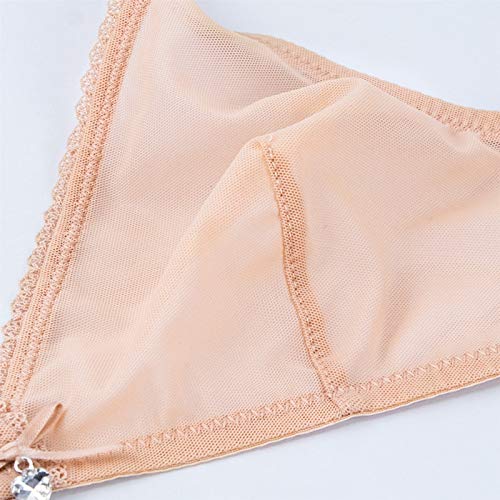 Conjunto de lencería de encaje transparente push up en color piel talla 95D para mujer 4