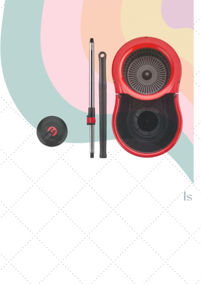 DIVCHI Set di scopa e secchiello in microfibra, per pulizia pavimenti, set di 1 mocio, 1 secchio + 2 testine di ricambio per mocio, rosso/grigio