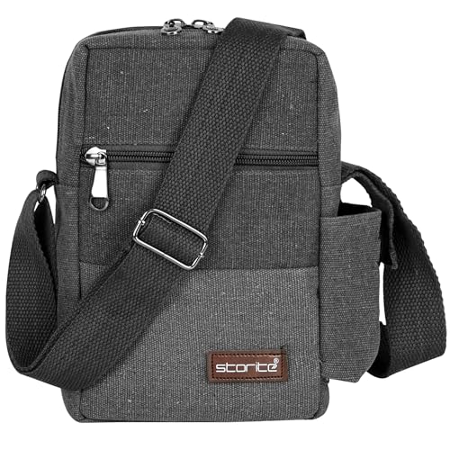 Storite Stylish Padded Canvas Small Sling Cross Body Travel Office One Side Shoulder Bag for Men Women (16 x 8 x 25.5 Cm) (Grey)