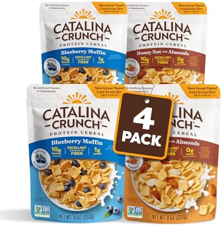 Catalina Crunch Pairings High Fiber Blueberry Muffin & Honey Nut Cereal, Vegan Snacks, Low Sugar 1g, Gluten & Grain Free, Low Carb, High Protein 10g & Fiber 7g, Keto Friendly Breakfast, 9 oz (Pac
