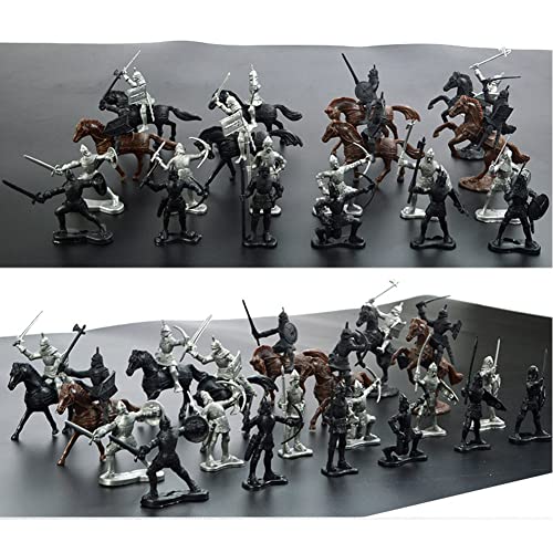 BYNYXI 28 Stück Mittelalter Spielzeugsoldat Figuren, 5-7cm Armee Soldaten Militärfiguren Archaische Warriors Horses Soldiers Plastik Mittelalterliche Ritter Spielzeug für Kinder Jungen Geschenk – Bild 7