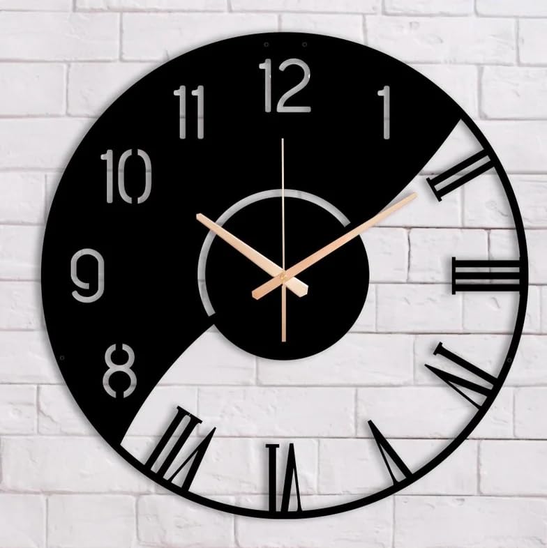 Image of Stylish Metal Analog Wall Clock for Living Room, Bedroom, Office, Kitchen, Home and Hall | Antique Fancy Big Size Modern Wall Watch for Home Decor (DA-179, 40CM), DA179, Black