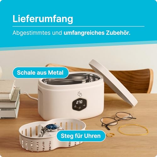 KLARBERG® Ultraschallreinigungsgerät Brille, Schmuck uvm. I Ultraschallreiniger I Ultraschallbad für eine Tiefenreinigung I ultrasonic cleaner, Brillenreinigungsgerät (600ml)