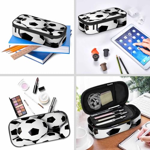 Image of Footballs Pencil Case Soccer Ball Stacked Outdoor Sport Pencil Bag Pen Markers Pouch Holder Organizer for Boy Girl School Students