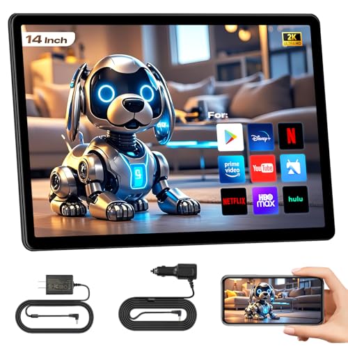 14inch Android Portable Car TV Headrest Monitor Tablet for Cars Back seat Support Phone Wireless mirroring Touchscreen with WiFi/Bluetooth/HDMI/USB/Video Player 2+32G 1pc