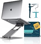 Ergonomic Laptop Stand for Desk – Adjustable Sit to Stand Computer Riser & Portable Foldable Notebook Holder Compatible with MacBook Air Pro, Dell, HP 10-17" – Aluminum, Height Up to 20" (Black)