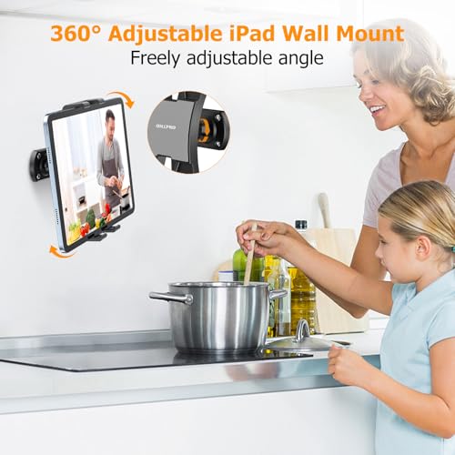 Image of OHLPRO Tablet Wall Mount Holder, 360 Rotating iPad Wall Mount Holder with Drill Screw Base,Compatible with 4.7 inch-12.9 inch Devices Including iPad Pro, Mini, Air, Samsung, Kindle, Galaxy Tab