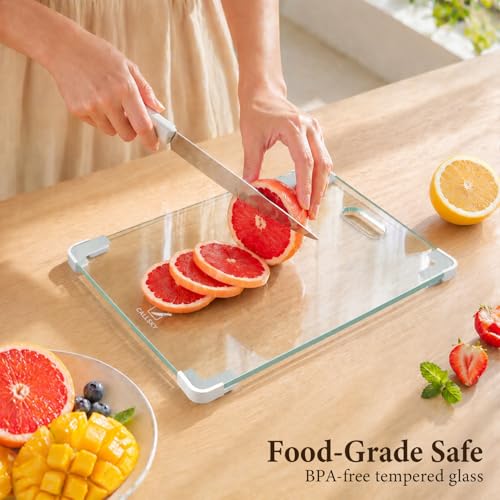 Glass Cutting Board for Kitchen, 12x8 Clear Tempered Glass Chopping Board with Non-Slip Corner Guards, Shatter-Resistant, Scratch-Resistant, Food-Safe & Non-Toxic Countertop Protector Prep Board — view 2