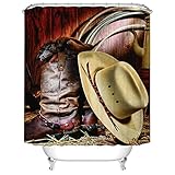 Fangkun Vintage Shower Curtain Art Bathroom Decor - West Rodeo Cowboy Boots and Hat Design Polyester