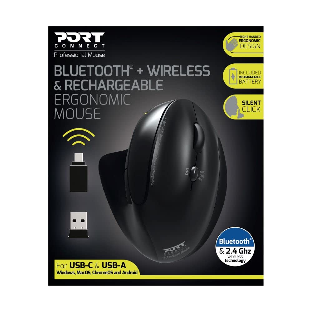 Ergonomiczna bezprzewodowa mysz Bluetooth do ładowania, czarna