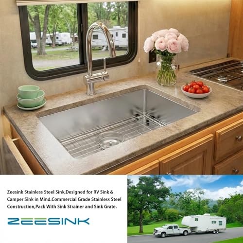 Image of 27 inch RV Kitchen Sink,6.7 inch Depth Undermount Kitchen Sink,Single Bowl 16 Gauge Stainless Steel Kitchen Sinks for RV /Caravans /Campervans (Stainless Steel, 27 X 16 inch)