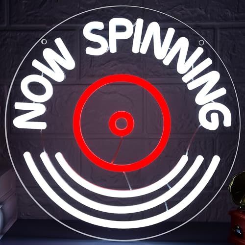 Now Spinning Neon Sign for Wall Decor Dimmable Record Player Neon Light for Man Cave LED Light Up Music Sign for Music Room Recording Studio Bar Christmas Birthday Gift Size11.8 * 11.8In(WZC
