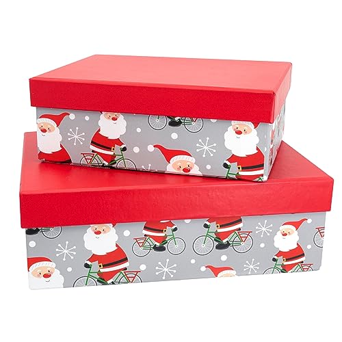 Idena 30349 - Cajas de regalo de Papá Noel en bicicleta, 2 unidades, cajas de regalo, regalo de Navidad